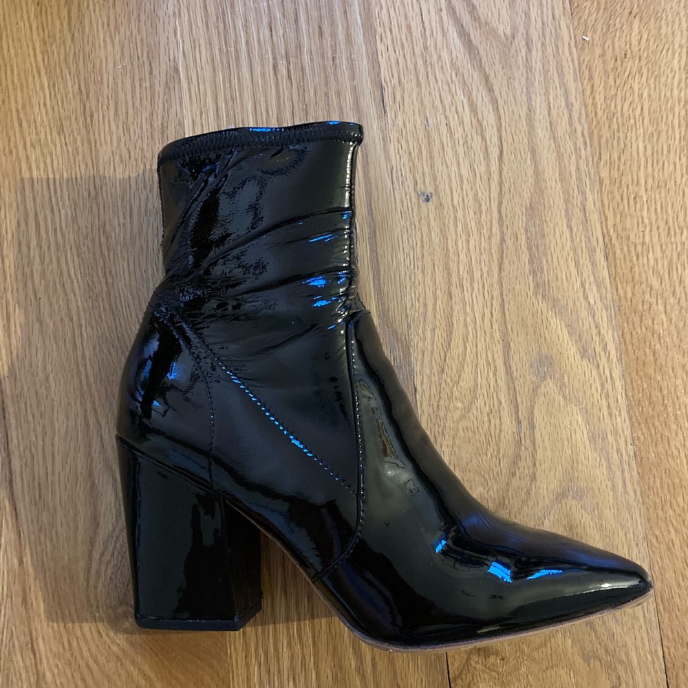 Black patent loaffler Randall ankle boot